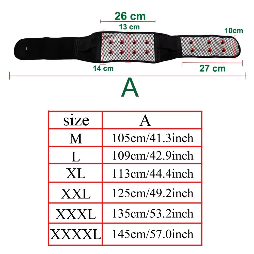 M - 4XL Adjustable Tourmaline Self Heating Magnetic Therapy Back Waist Support Belt Lumbar Brace Massage Band Health Care