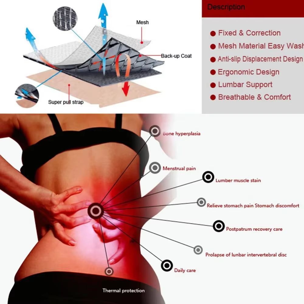 M - 4XL Adjustable Tourmaline Self Heating Magnetic Therapy Back Waist Support Belt Lumbar Brace Massage Band Health Care
